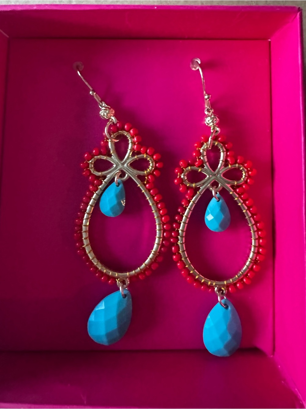 Red and Turquoise Teardrop Dangle Earrings - Female Jewelry